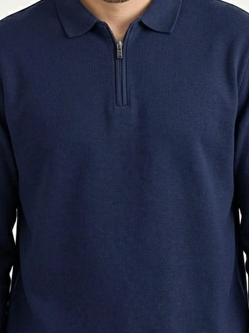 Sweater Hombre Cuello Camisa Zipper Azul
