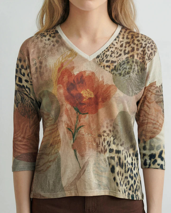 Polera Mujer Josefina Overside Cuello En V Manga Caída Camel