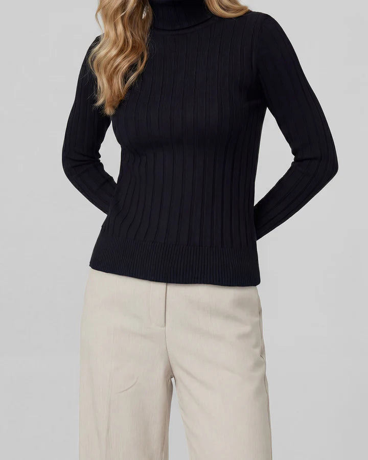 Sweater Mujer Josefa Slim Fit Cuello Alto Redondo Manga Ajustada Negro