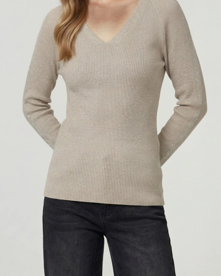Sweater Mujer Ornella Relaxed Cuello En V Manga Caída Fango