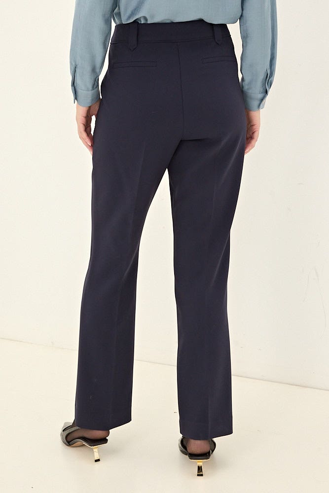 Pantalón Mujer Liso Recto con Vivo Decorativo en Pretina y Tachas Decorativas en Pasadores Azul