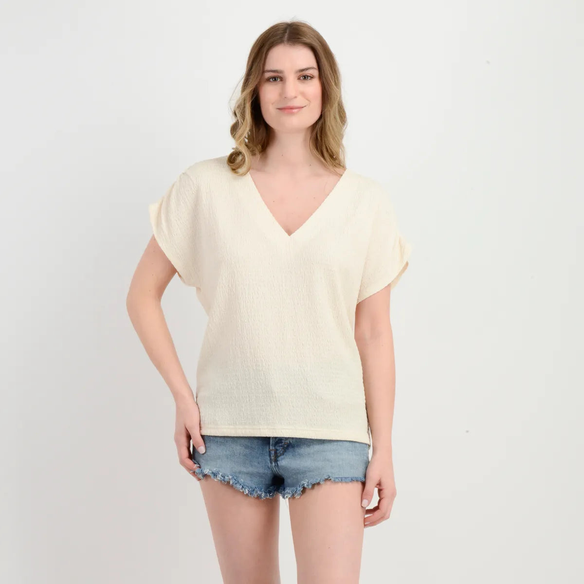 Polera Mujer Manga Corta Camile Beige Claro