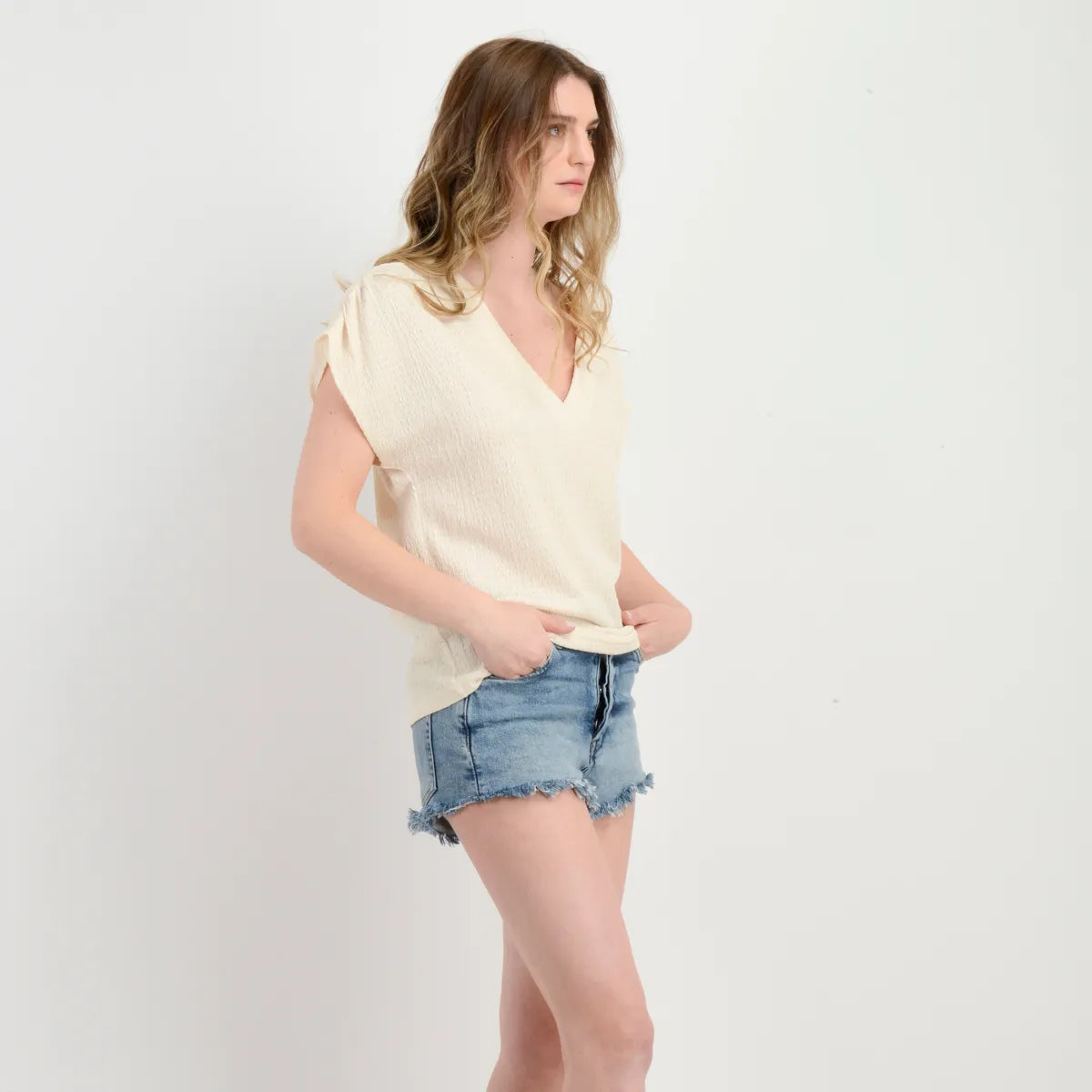 Polera Mujer Manga Corta Camile Beige Claro