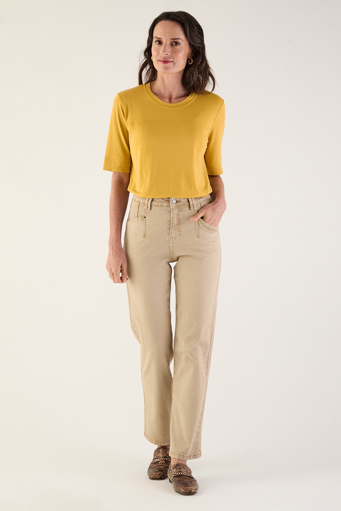 Jeans Mujer Recto Semiformal Beige