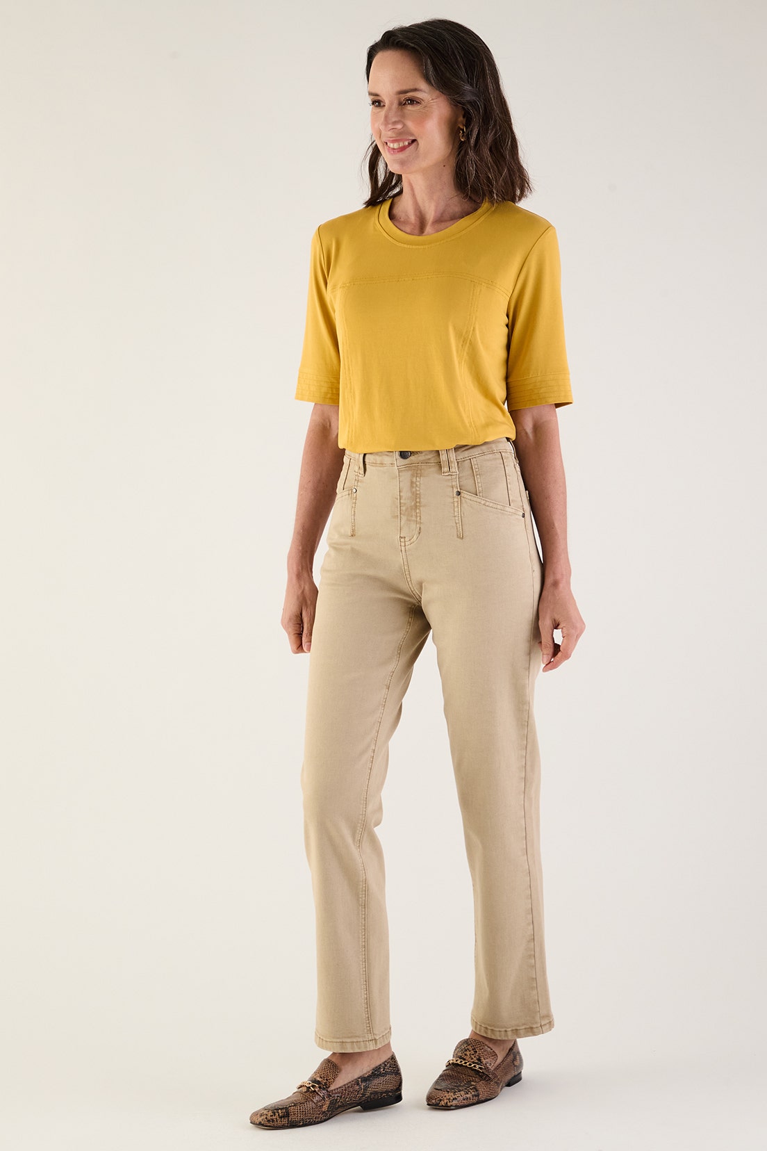 Jeans Mujer Recto Semiformal Beige
