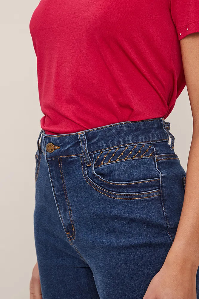 Jeans Mujer Recto Mezclilla Azul