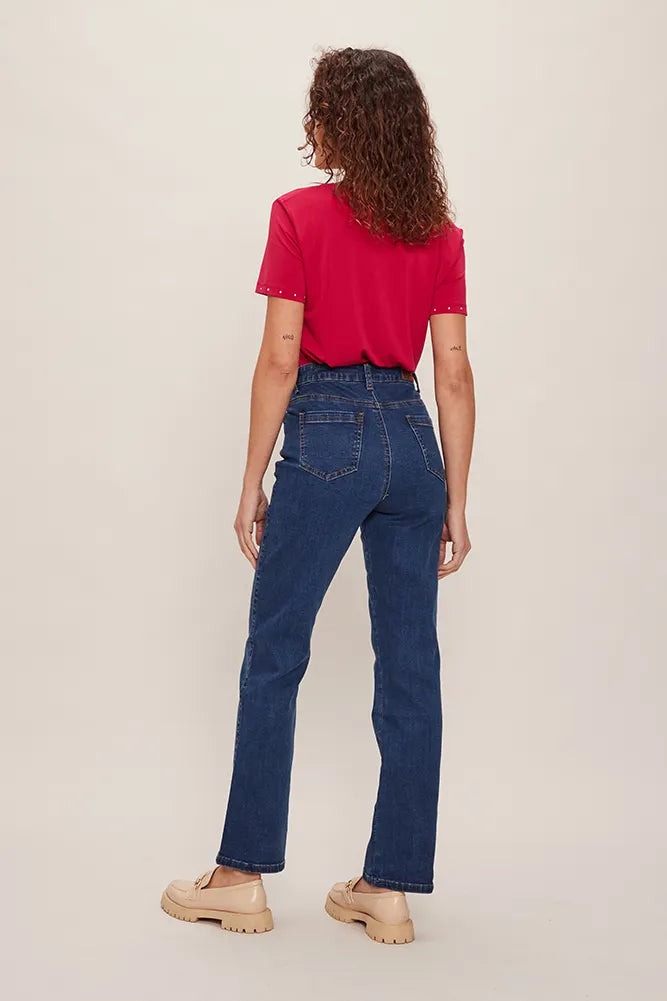 Jeans Mujer Recto Mezclilla Azul