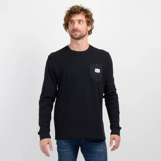 Polera Hombre Manga Larga Wafle Suply Negro