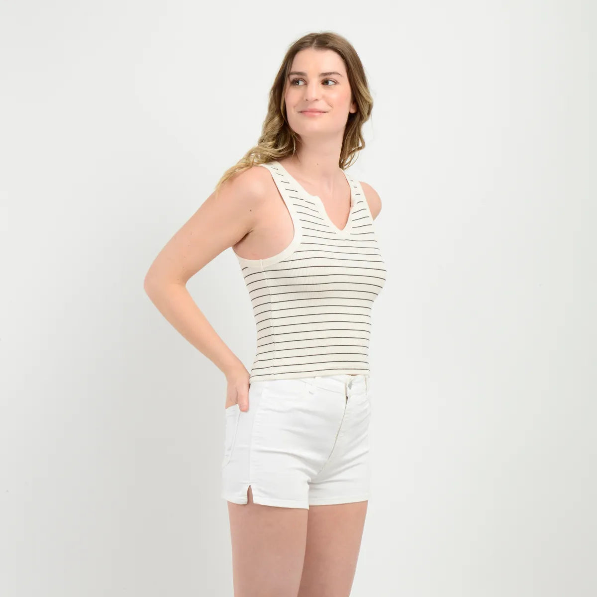 Polera Mujer Rib Sin Mangas Clove Beige