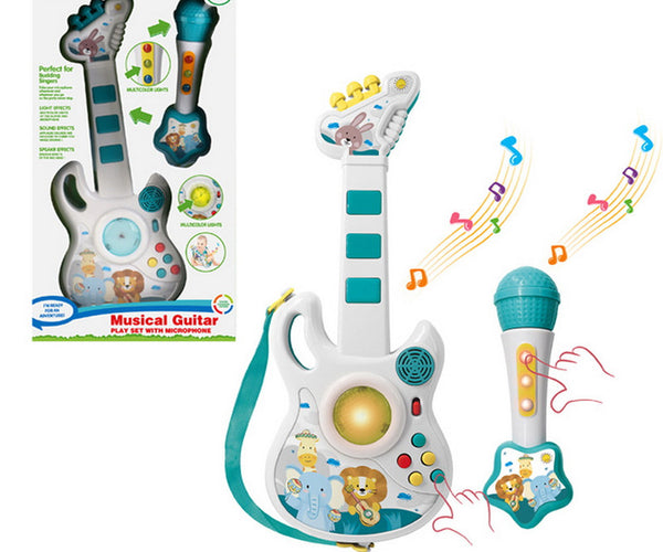 Juego Bebe Musical Guitarra Con Micrófono Blanco
