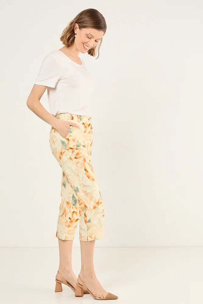 Pantalón Mujer Capri estampado floral Damasco