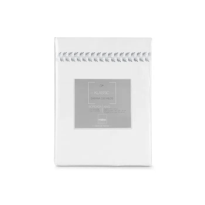 Sábana Rosen 220 Hilos Polycotton Bordada Hoja Blanca