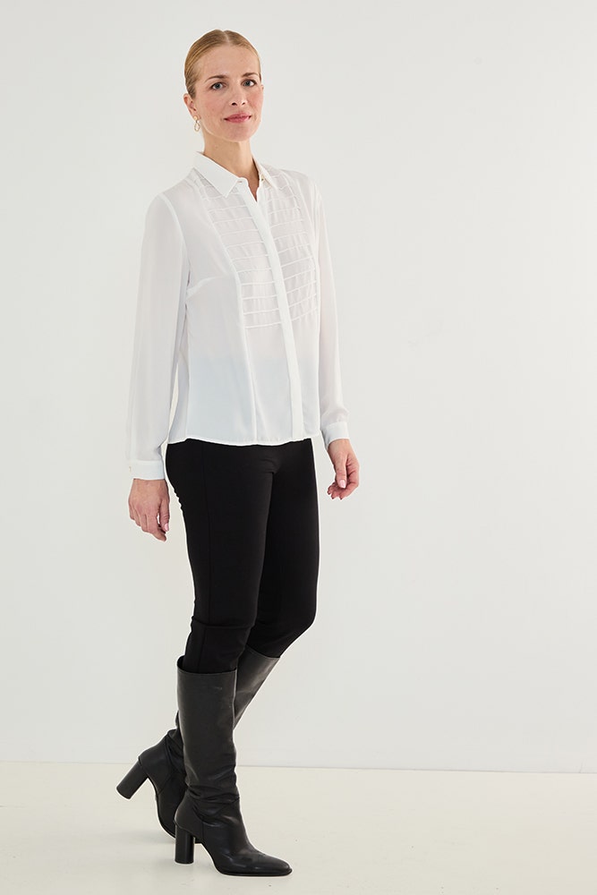 Blusa Camisera con Plizados Verticales en Costados