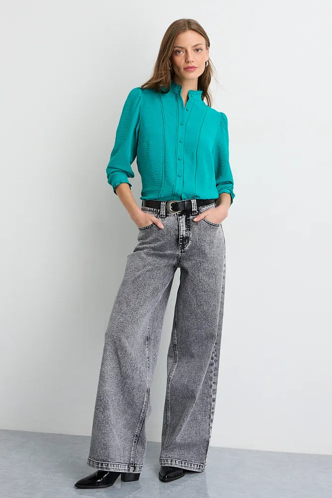 Blusa Mujer Lisa Botones Verde Cata