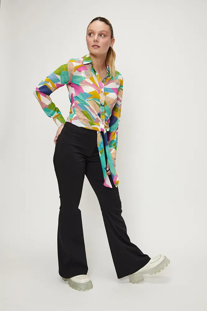 Blusa Mujer Estampada Con Nudo Amarra En Ruedo Color