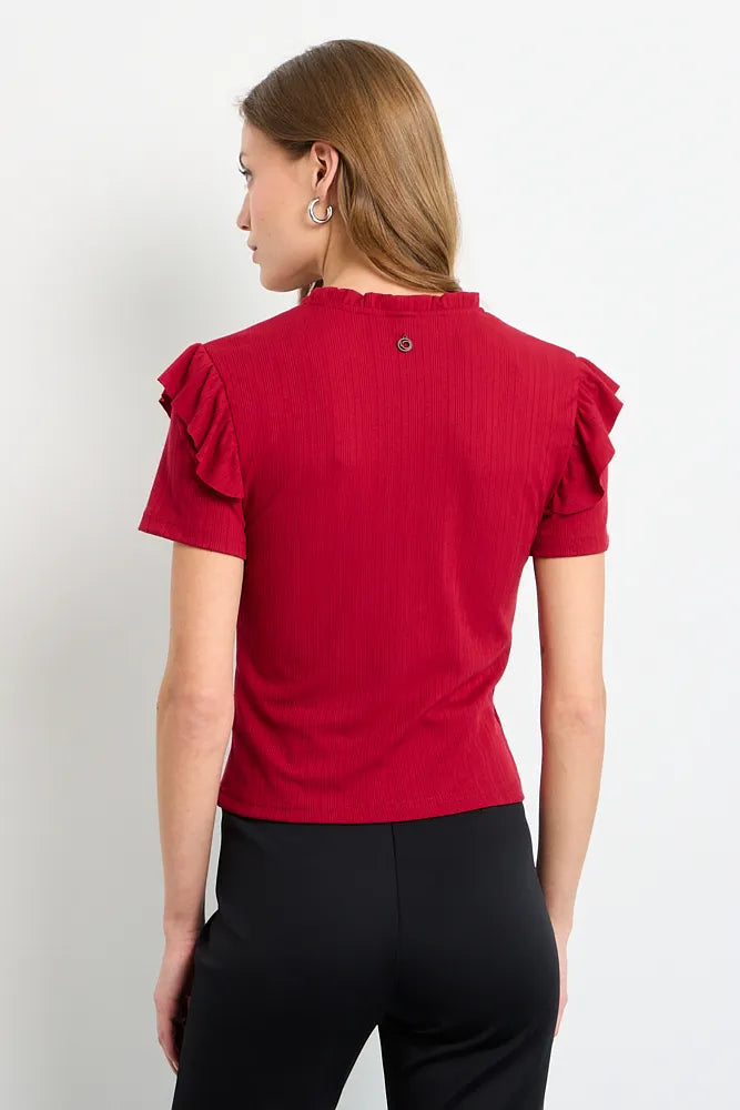 Polera Mujer Rib Acid Wash Vuelos Rosado
