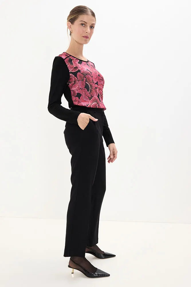 Polera Mujer doble tela estampada Fucsia