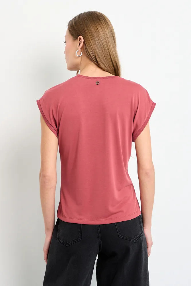 Polera Mujer Rib Folia Cortes Rosado