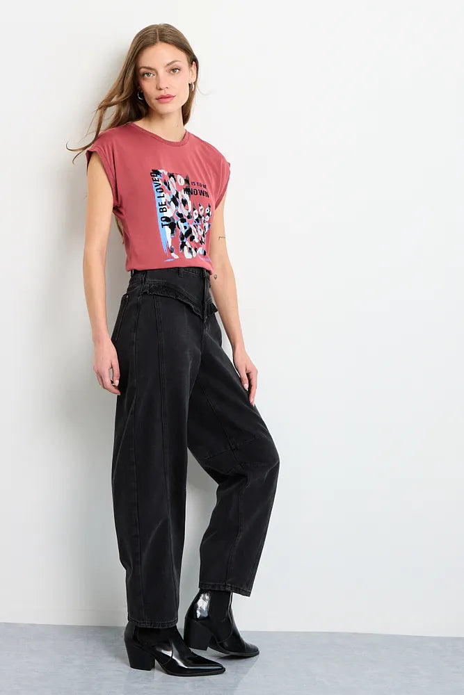 Polera Mujer Rib Folia Cortes Rosado