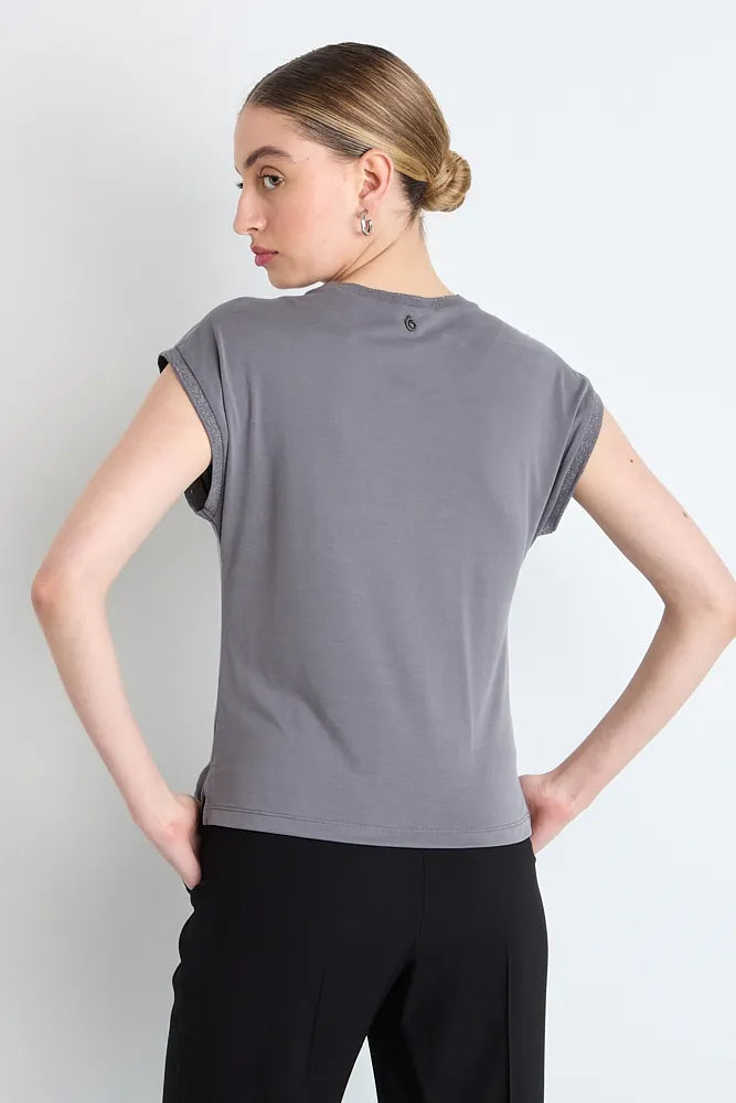 Polera Mujer Rib Folia Cortes Gris