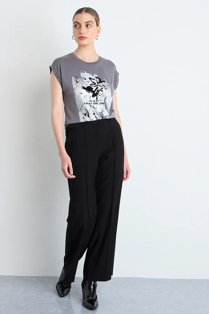 Polera Mujer Rib Folia Cortes Gris