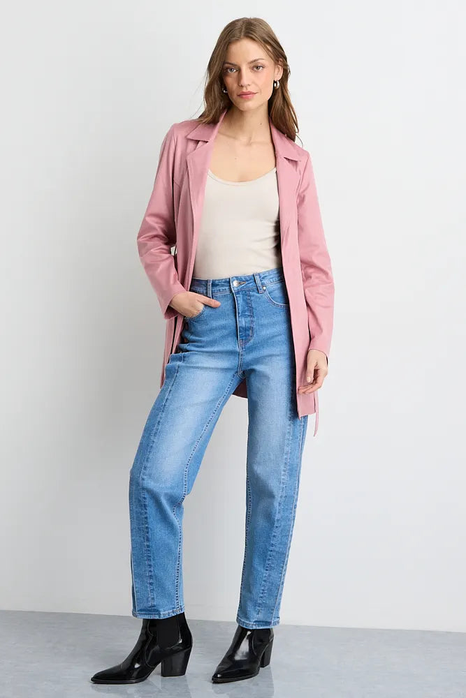 Tapado Mujer Suede Coated Con Cinturon Rosado