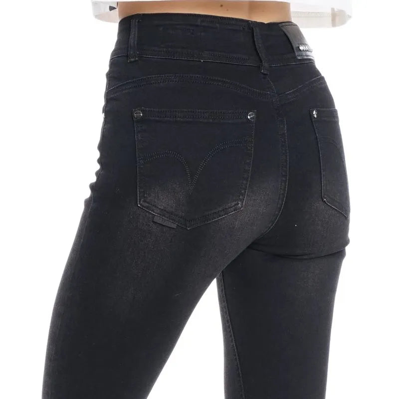 Jeans Mujer Leggings Cropped Tiro Medio Pretina Ancha Negro
