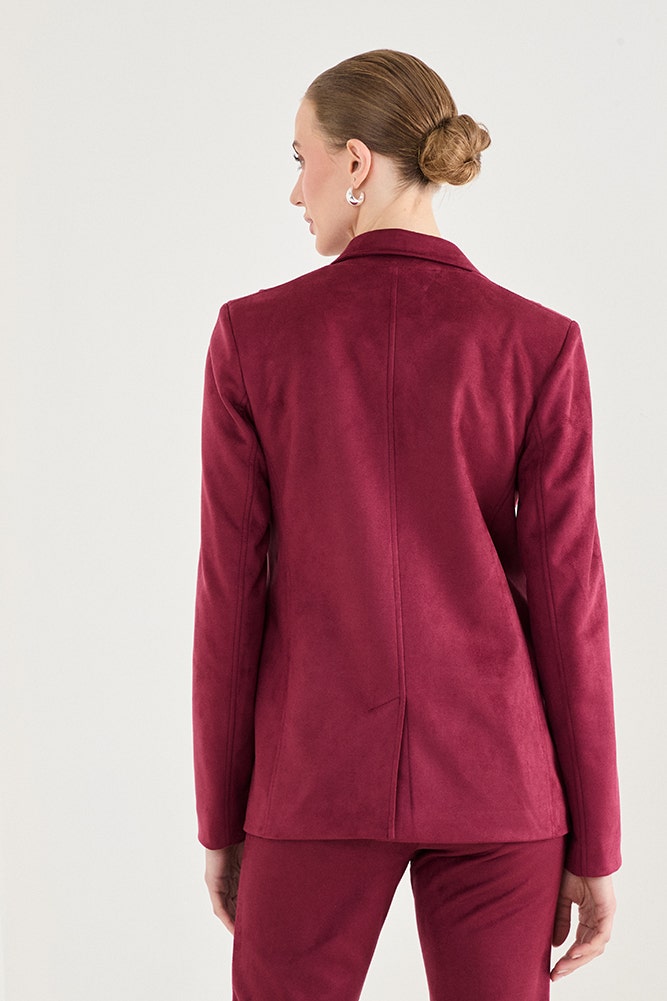 Blazer Mujer Liso De Tope Forrado Pinza De Entalle Y Bolsillos Burdeo