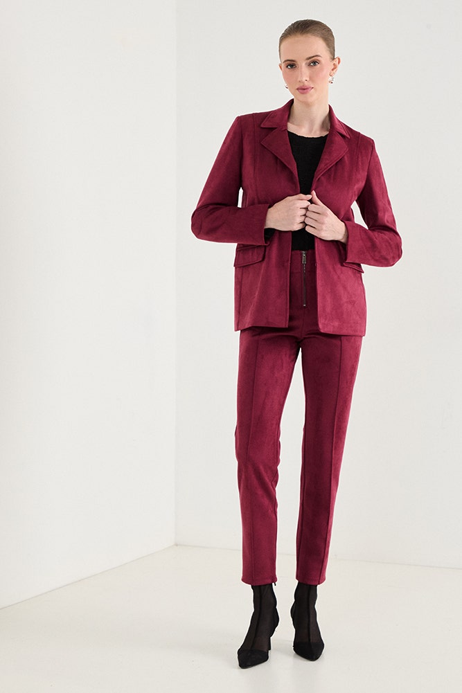 Blazer Mujer Liso De Tope Forrado Pinza De Entalle Y Bolsillos Burdeo