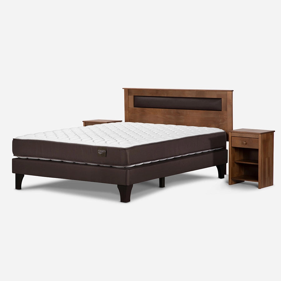 Cama Ergo T New 2 Plazas Base Completa + Muebles Ferrara Chocolate