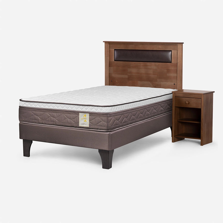 Cama New Style 4 Plus 1,5 Plazas + Muebles Ferrara Chocolate
