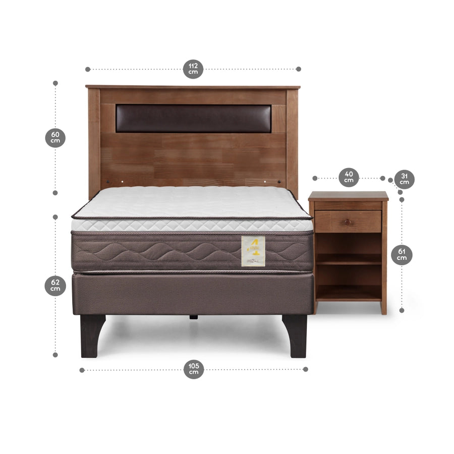 Cama New Style 4 Plus 1,5 Plazas + Muebles Ferrara Chocolate