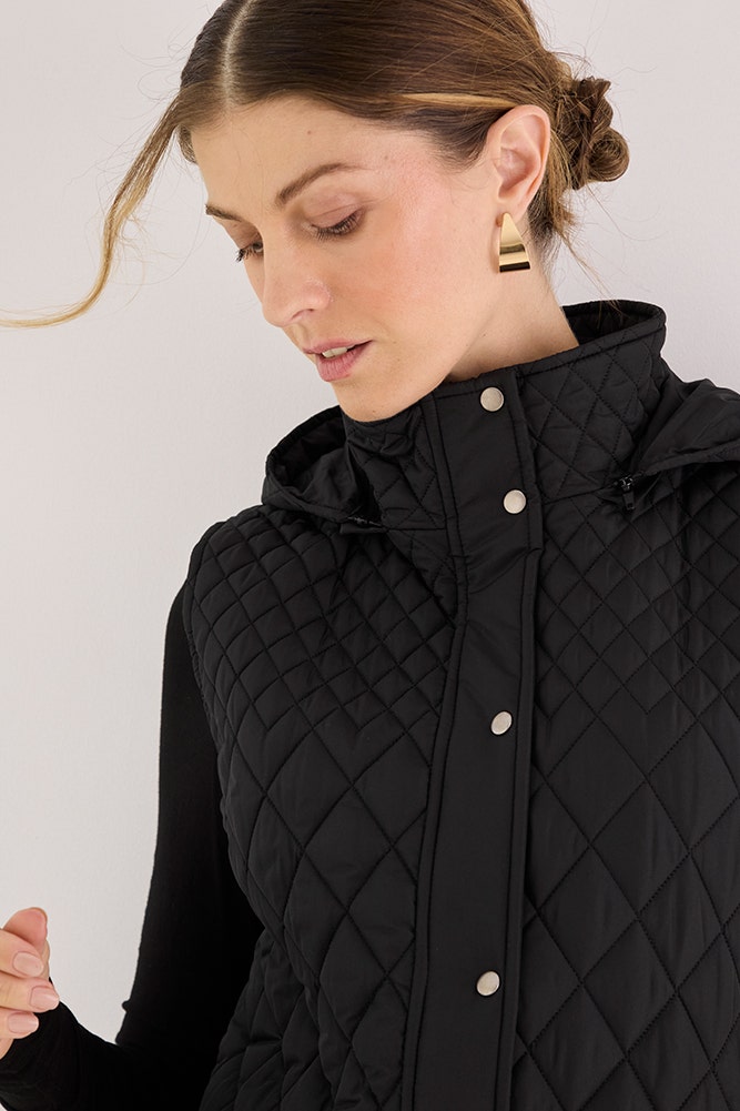 Parka Mujer Sin Mangas Con Gorro Desmontable Negro