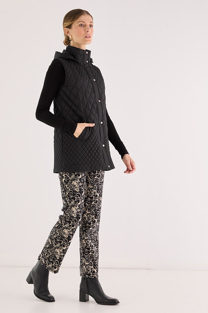 Parka Mujer Sin Mangas Con Gorro Desmontable Negro