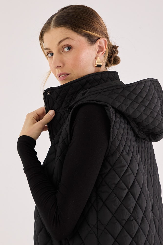 Parka Mujer Sin Mangas Con Gorro Desmontable Negro