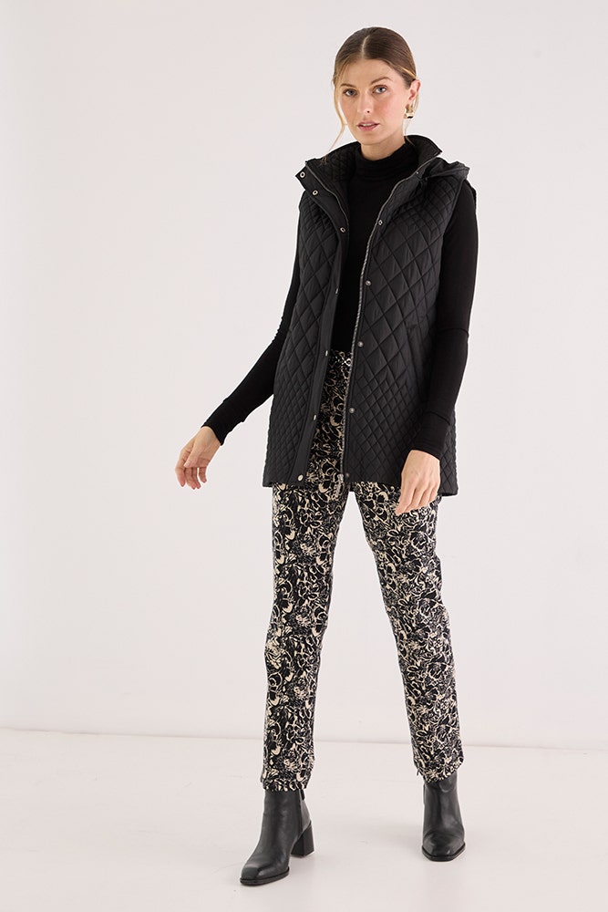 Parka Mujer Sin Mangas Con Gorro Desmontable Negro