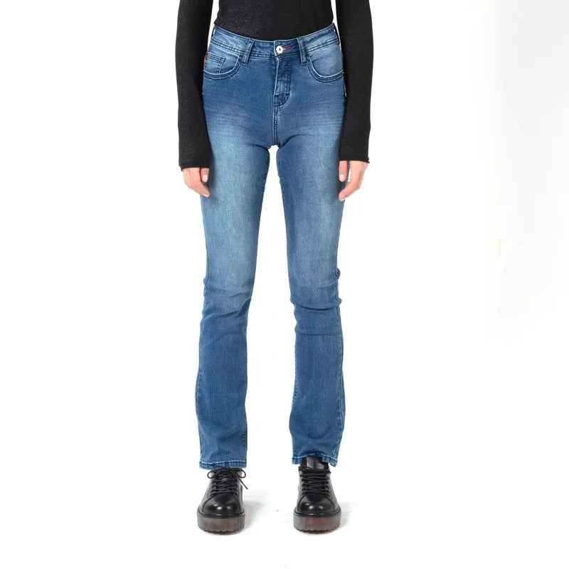 Jeans Mujer Jess Tiro Medio Skinny Flare Azul Oscuro