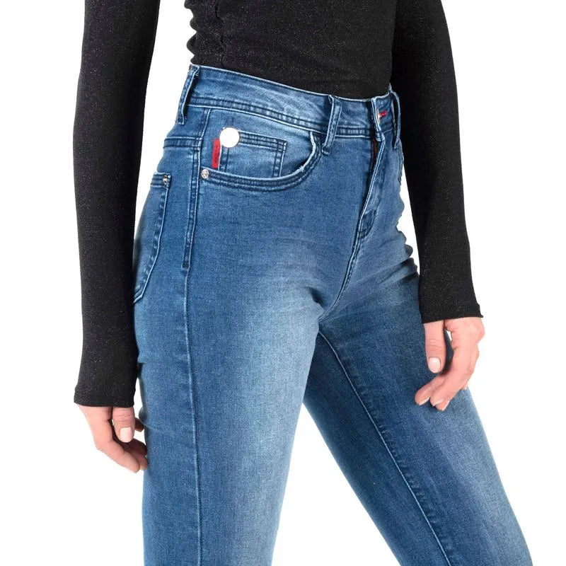 Jeans Mujer Jess Tiro Medio Skinny Flare Azul Oscuro
