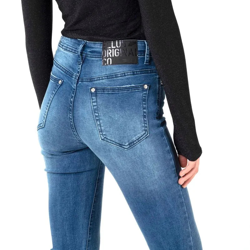 Jeans Mujer Jess Tiro Medio Skinny Flare Azul Oscuro