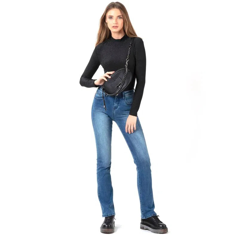 Jeans Mujer Jess Tiro Medio Skinny Flare Azul Oscuro
