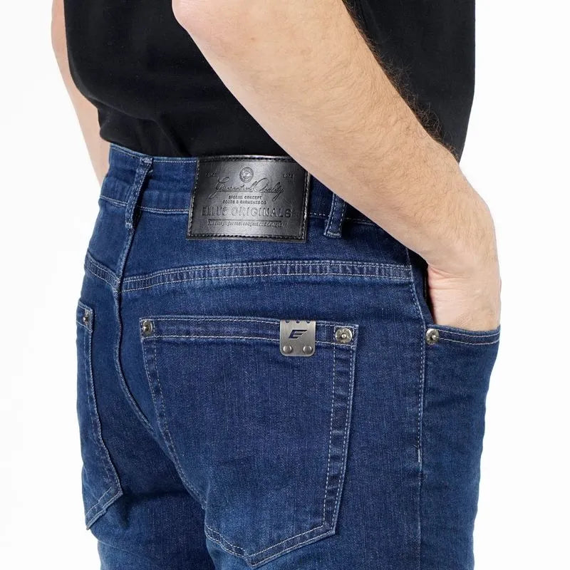 Jeans Hombre Straight Basic Mid Blue Cinco Bolsillos