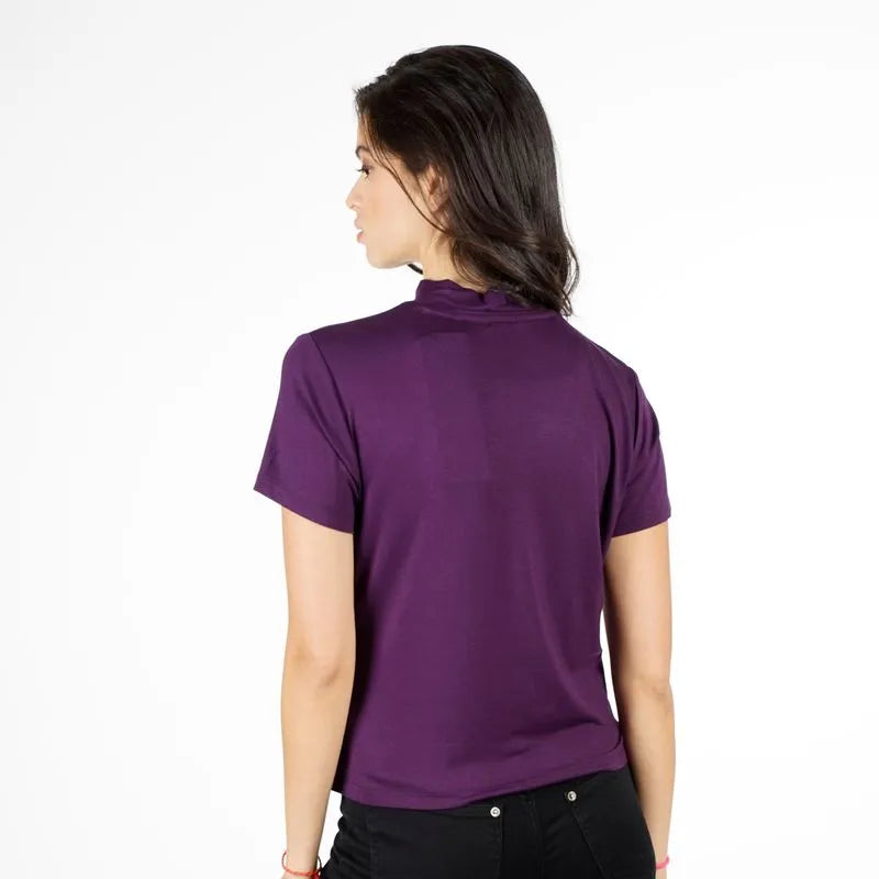 Polera Mujer M/C Heavy Viscosa Cuello Subido Espejo Berenjena