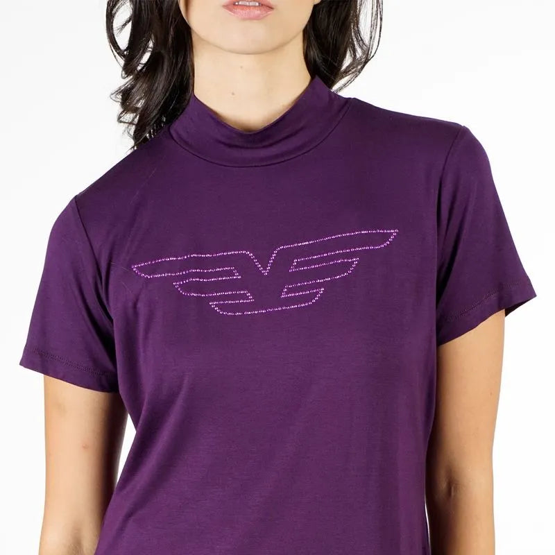 Polera Mujer M/C Heavy Viscosa Cuello Subido Espejo Berenjena