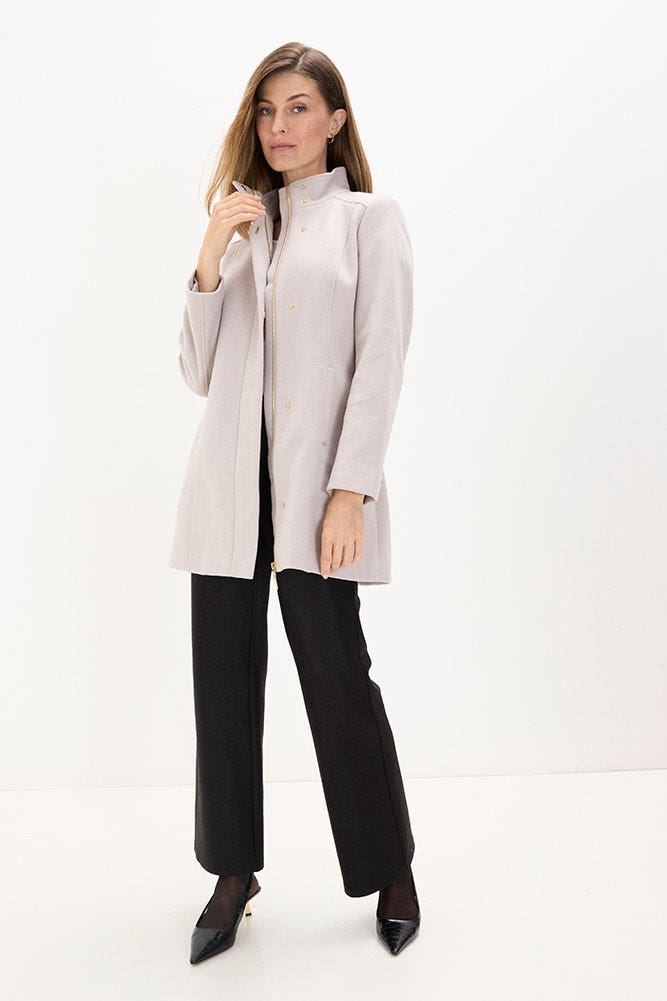 Chaquetón Cuello alto de Muflón con Cortes y Bolsillo Vivo Gris