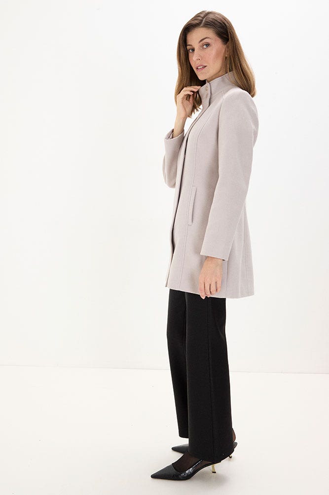 Chaquetón Cuello alto de Muflón con Cortes y Bolsillo Vivo Gris