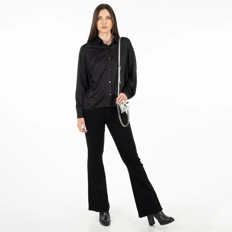 Blusa Mujer M/L Satin Jacquard Zebra Negro