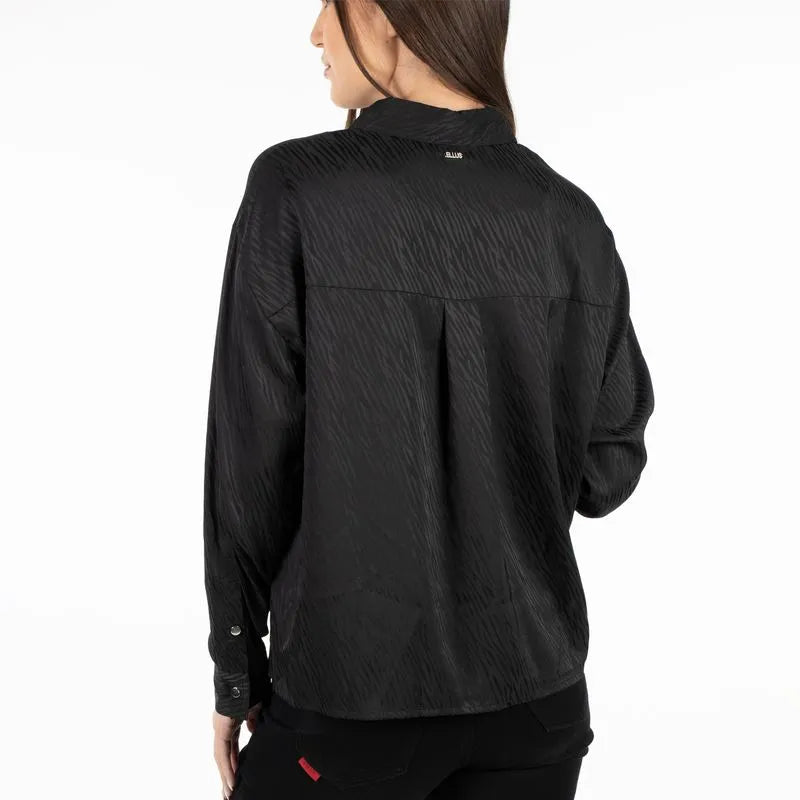 Blusa Mujer M/L Satin Jacquard Zebra Negro