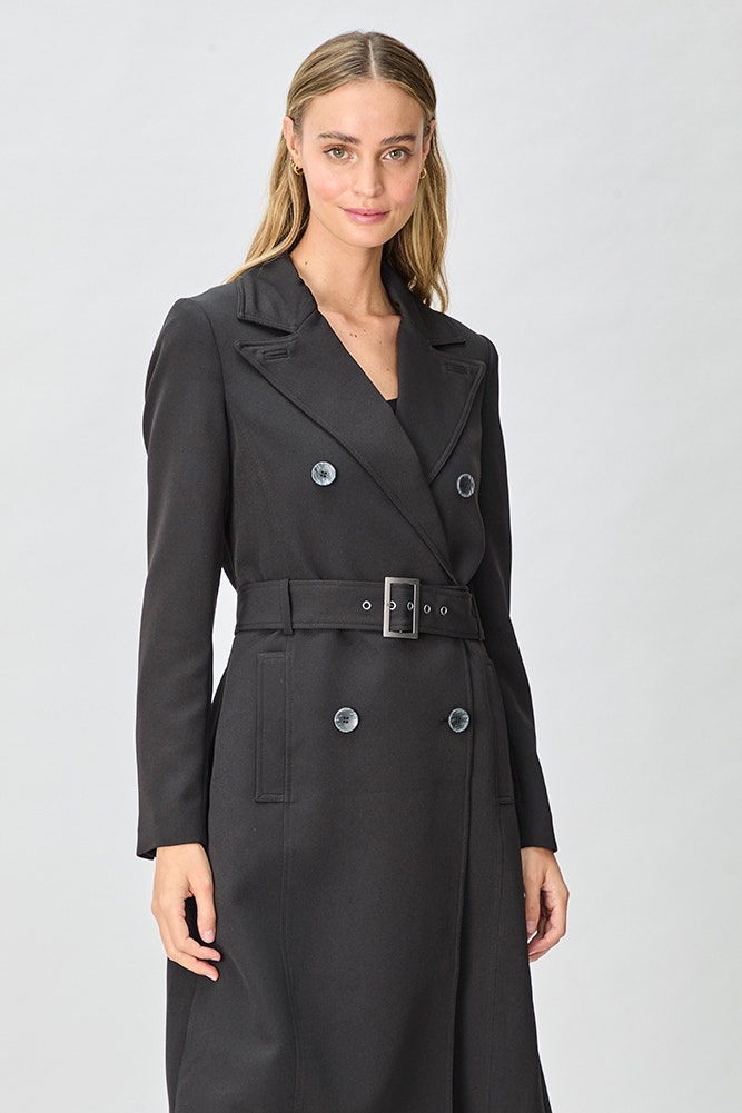 Trench Mujer Con Evasé Y Abertura En Cola Negro