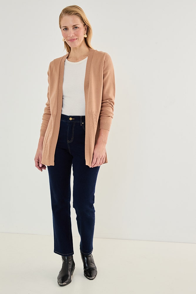 Tejido Mujer Abierto Liso Camel
