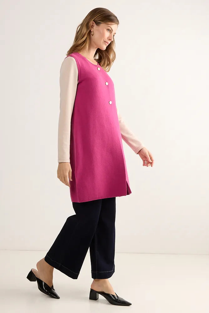 Tejido Mujer largo sin Mangas Fucsia
